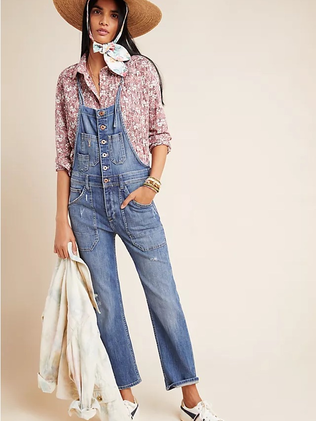 Anthropologie Blue Denim Button-Front Overalls
